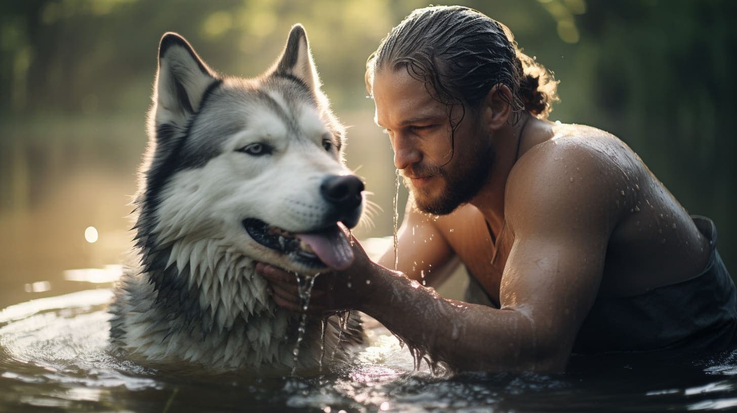 husky bath time