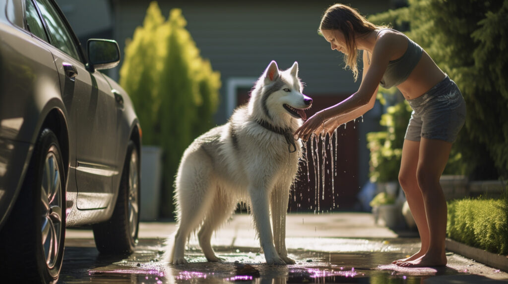 how to groom a husky - bathing