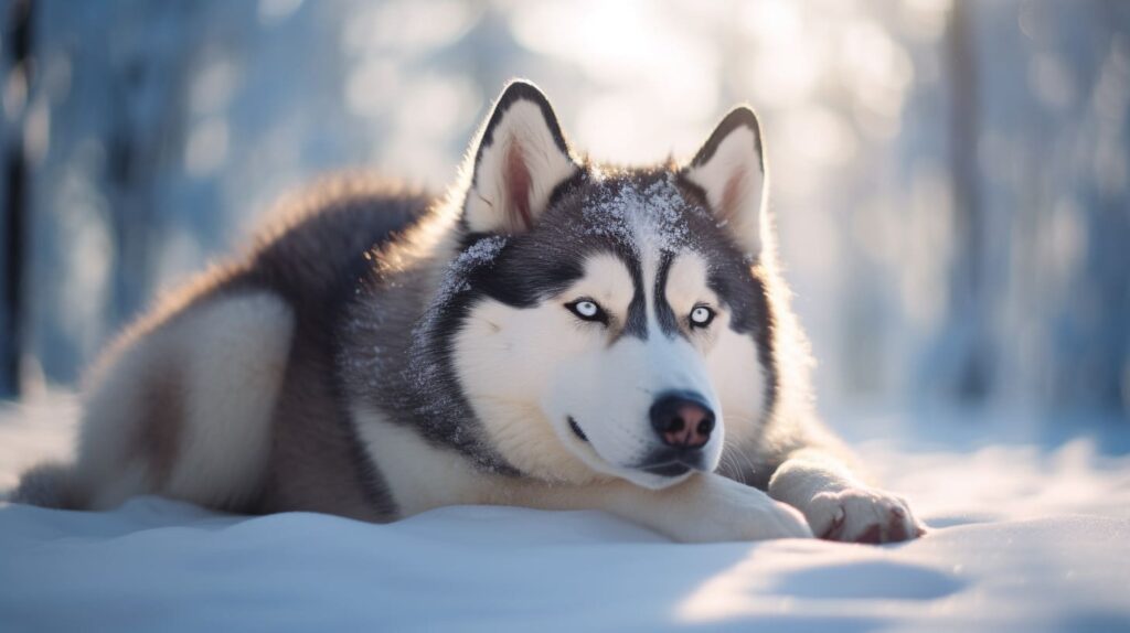 husky lying calmly in the snow